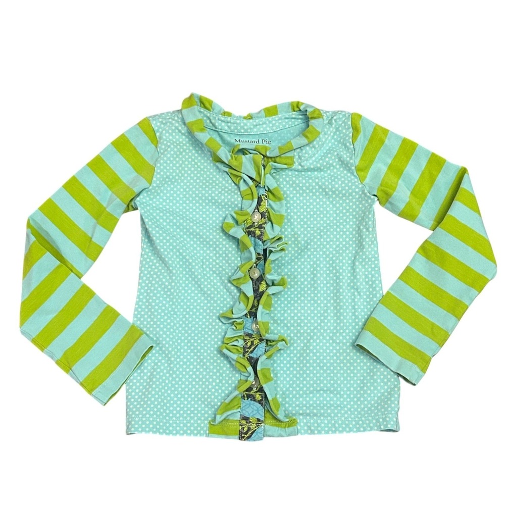Mustard Pie Girls Top Size 5 Ruffle Stripe Polka Dot Long Sleeve Shirt